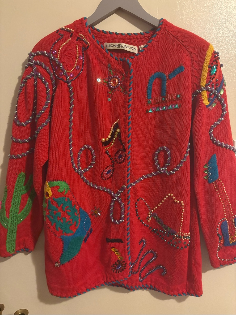 Vintage Western Beaded Cardigan Sweater X-Large Festival Stampede Cowgirl Music - Picture 3 of 12